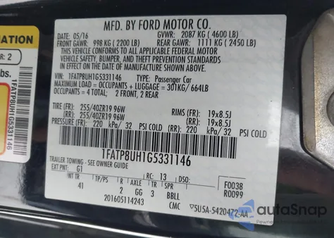 2016 Ford Mustang Ecoboost Premium z USA, uszkodzony, nr VIN 1FATP8UH1G5331146